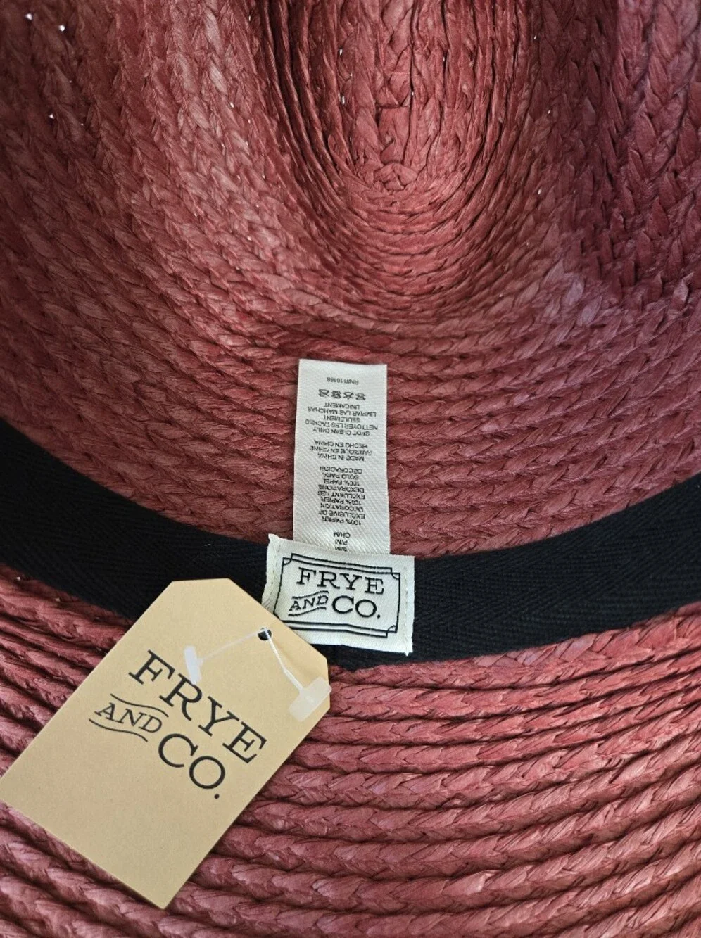 Frye Rust Red Paper Straw Sun Hat Raw Fringe Edge Wide Brim Cowboy Fedora Boho